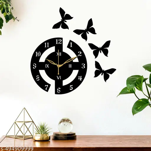 Cloqo Decor - 100 Black (25x25cm) Wall Clocks for Home | Wall Clock for Living Room Bedroom | Designer Wooden Clocks for Home Wall Decor
