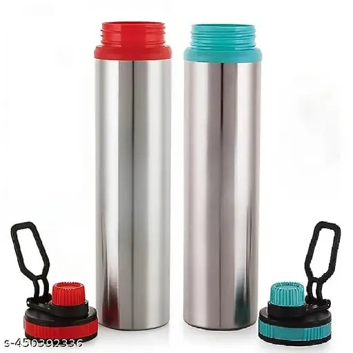 PIQUANT KITCHENWARE Eco Sipper Stainless Steel Single Wall Water Bottle with Screw Cap/Fridge Refrigerator Bottle/ 100% Leak Proof/Office Bottle/School Bottle, 900ml Pack of 2