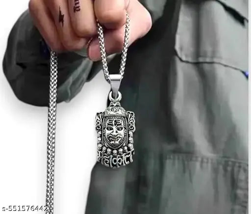 Mahadev Mahakal Pendant with Chain for Boys & Men – Durable Silver Stainless Steel