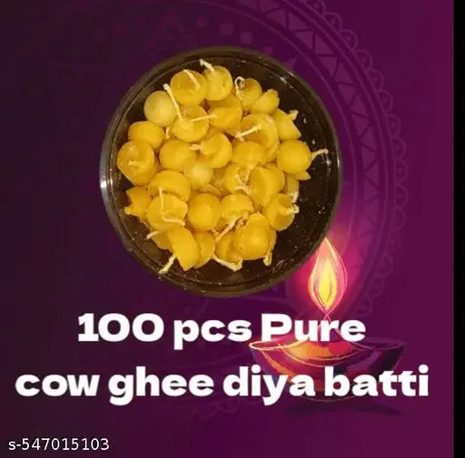 Pure Ghee phool Batti Pack of 100pcs| Pure Cow Ghee Diya Quality 100 Pieces, 15 Minutes Minimum Burning,Ghee Diya Batti | Handmade Ghee Diya Batti,Jyot Batti For Pooja Aarti And Special Occasions, Cow Ghee Diya Batti, Premium Quality Ghee Wicks - Pack Of