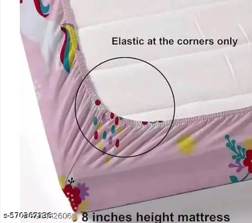 Super Soft Glace Cotton All Round Elastic Fitted Double Bed Bedsheet with 2 Pillow Covers-72x78x8 Inches-fiteed_Double