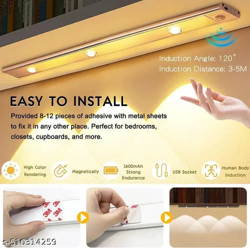 Under Cabinet Lights LED Motion Sensor Indoor, USB Rechargeable ,3 Light Modes Stepless Dimming Hill Light, 6500K Night Light for Closet Cabinet Kitchen Wardrobe (15.74in/40cm)