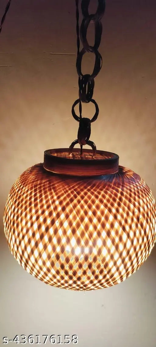 MKS Bamboo Round Ceiling Lamp Craftscape प्राचीन हस्तनिर्मित बांस हैंगिंग लैंप शेड लिविंग रूम/घर/होटल/कैफे/रेस्तरां सजावट के लिए परफेक्ट हैंगिंग