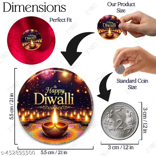 Zyozi® MultiColor Happy Diwali Round pin Badges, Badges For Diwali Celebration - Round Pin Button Badge for Diwali, Shubh Deepavali Decorations Badges, Diwali Badges (Pack Of 14)