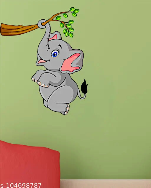 RNG GRAPHICS PVC Vinyl Elephant Animal Wall Sticker for Kids Room, Cartoon Stickers Kids Room Decoration Items Kids Wall Sticker Wall Art Multicolor, Modern, 47 cm x 38 cm
