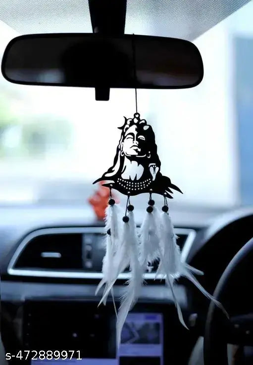 Wooden art deco created Adiyogi White color car hanger, Hand made dream catcher ( Pack of One )