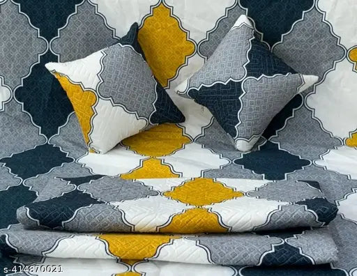 5pc bedsheet set (1King size Bedsheet + 2 Pillow Covers with Embroidery+ 2 Cushion Cover with Embroidery with filler) Heavy Quality Multicolor five piece set