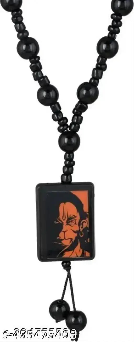 Black Brass God of Strength Hanuman Pawan Putra Bajrangbali Black Bead Mala Necklace Pendant Locket Religious Spiritual Temple Jewellery For Men And Women