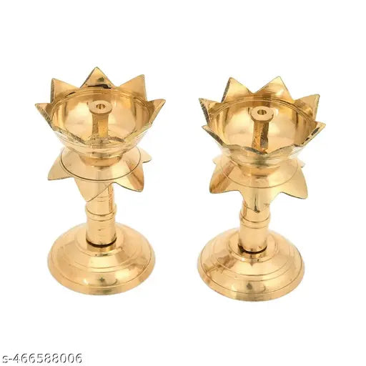 Home Trends India Brass Kamal / Lotus Diya set Puja Diya, Kuthu Vilakku, (Height 4 .5 Inches Pack of 2 Pcs) Akhand Diya