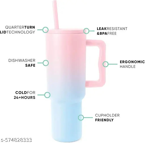 Tumbler with lid and Straw 1200ML Cup Stainless Steel Vacuum Insulated Tumbler for Water, Iced Tea or Coffee 1.2L Office Gym Travelling (40-OZ- Pink Blue)