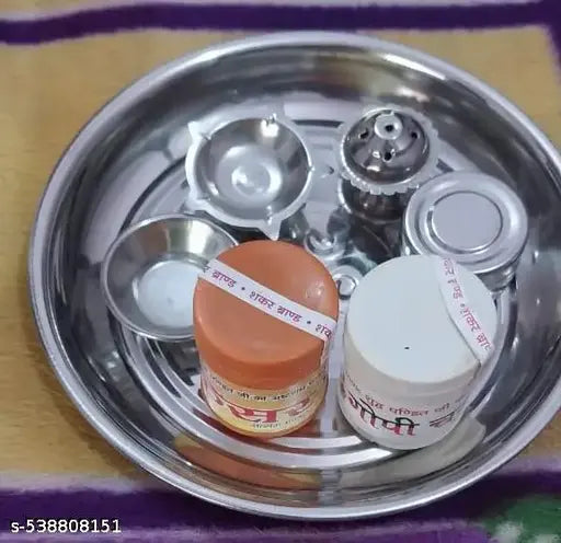 Stainless Steel Aarti Pooja Thali Set | Puja Thali for Aarti for Home Temple Steel Thali