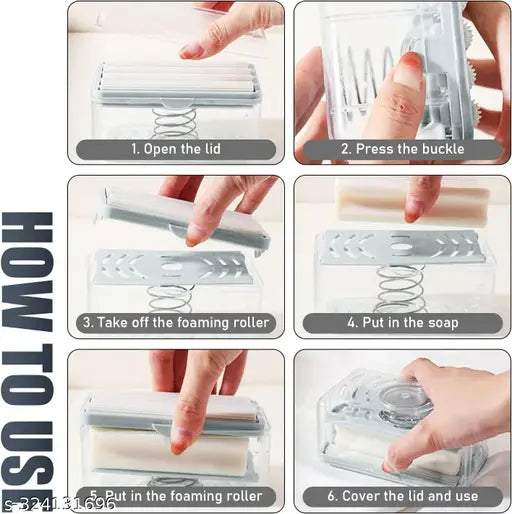 Soap Roller Dispenser,2-in-1 Portable Soap Dish & Soap Dispenser with Roller and Drain Holes,Multifunctional Soap Holder Foaming Soap Bar Box for Cleaning Cloth Brush