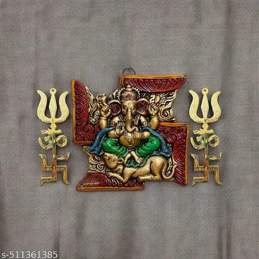 TRISHAKTI (TRISHUL, OM, SWASTIKA), COLORFUL MEENAKARI SWASTIKA WALL/ DOOR/ WINDOW HANGING ALUMINIUM METAL DECORATIVE SHOWPIECE FOR GATE ENTRANCE, INAUGURATION DIWALI, CAR DASHBOARD, RETURN GIFT PURPOSE, NAVDURGA, MAHASHIVRATRI, ONAM PONGAL, GRIHA PRAVESH,