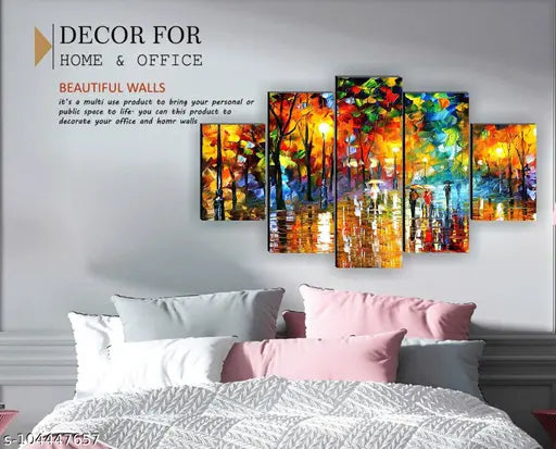 Set Of 5 Modern Art Wall Painting With Frame For Home Decoration , Living Room Office , Hotel (76 X 45 CM ) Multicolor , Theme : Religious