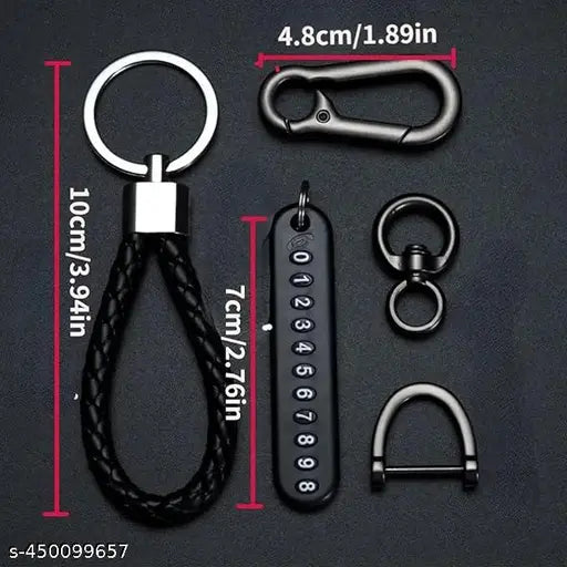 Anti-Lost Car Keychains With Phone Number Tag Metal Keychain Double Pendant Keyring For Car, Bike, Office Home, Black
