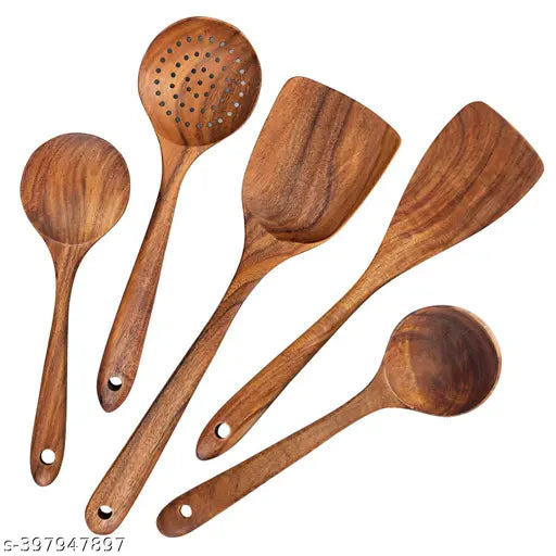 Natural Wooden Spoons Set Flip Spatula/Ladle for Home & Kitchen Decor | Non-Stick | Handmade | (Size, 13 Inch)(Shesham Wood, Set of 6)