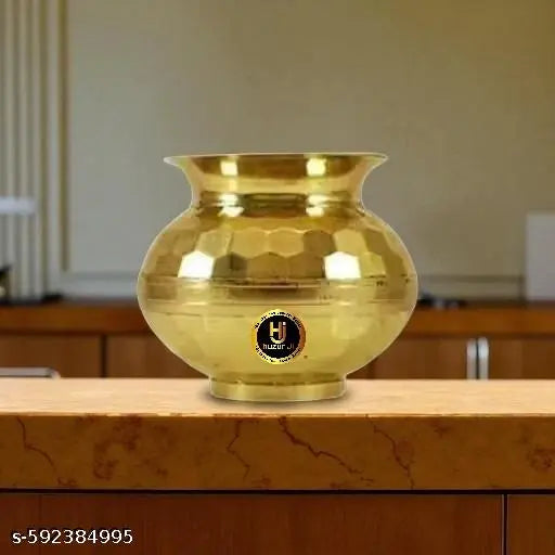 HUZUR JI pooja samagri brass ka lota pooja lota Brass Pooja Lota/Designer Lota/Pure Brass Lota/Flower Cutting Lota Brass Kalash (Gold) Set Of 1 Brass Kalash.