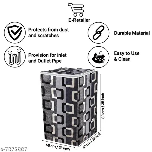 E-Retailer®Polyester Top Load Washing Machine Cover With Zip Enclosure Suitable For 5kg to 8kg (Color-Geometric Black, Size-23x23x35 Inches)