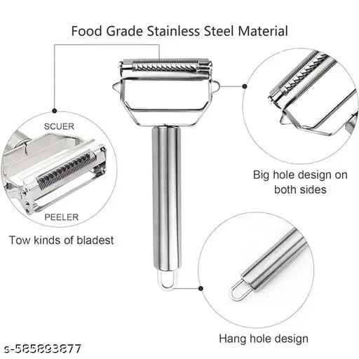 2 in 1 Peeler Julienne for Salad, Potato Peeler, Vegetable Slicer, Multi-Functional, Fruit Slicer, Adjustable Veggie Shredder, Kitchen Noodle Cutter, Stainless Steel (1)