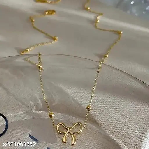 Bow Necklace Set for Women | Stylish Anti-Tarnish Waterproof Jewellery | Perfect for Valentine, Birthday, Anniversary, Wedding Gift for Wife, Mom & Sister, FREE, Stainless Steel, NO