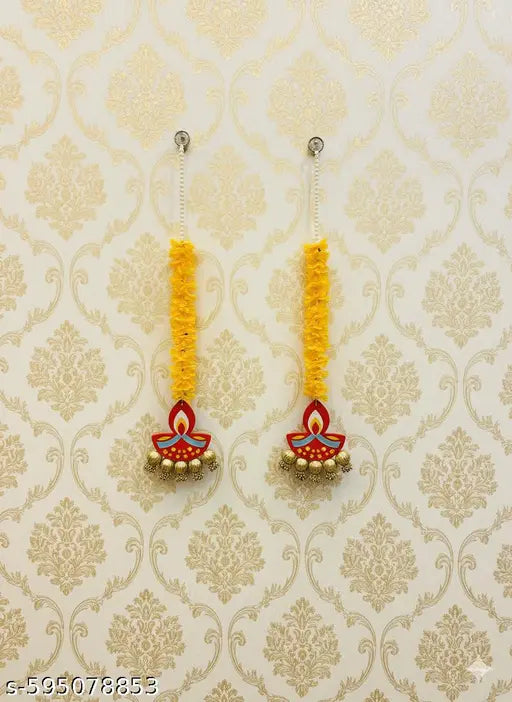 Handcrafted Diya Hanging, Wall Decor, Illuminate Your Diwali Decor with Ethereal Elegance. Perfect for Side Doors, Walls, or as Festive Wooden Decor (Size 30 Inches) Pack of 2