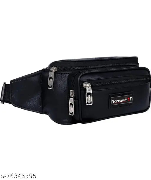 Leather Waist Pack Bag for Money, Belt, Phone, Cards, Document and Books for Men and Women Waist Bag Pouch ( Black )