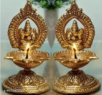 Ganesh Diya Set 2 For Home Office and Temple Aluminium Table Diya (Height: 4.5 inch)