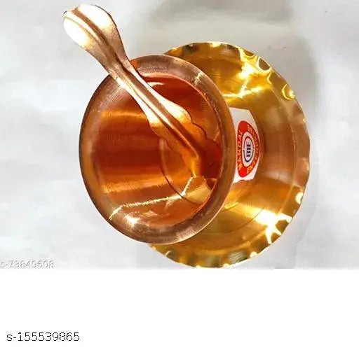 NAVYAKSH Copper Panchapatra Udrani Set - Panchapatra, Rekab - 4 inch, Amchini/Spoon