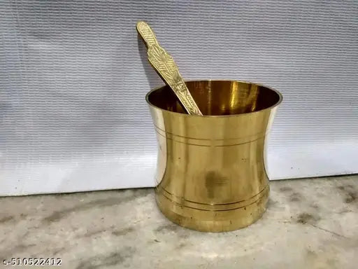 AVYRAZE Holy Panchapatra with Spoon (Palli) Set in Brass for Home/Temple for Holy Water (Panchamrit)