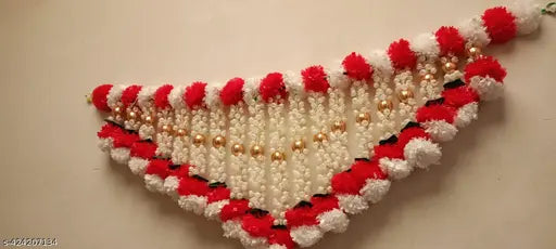 Artificial Marigold Fluffy Toran Flowers Garlands Door Toran Set | Handmade garland Door Hangings for Decoration white , red ,with gota balls  bandarwal 1 pics 40 cm
