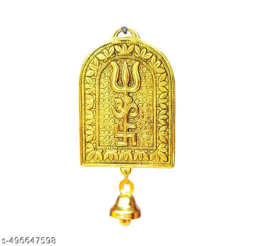 SP Handicrafts Metal Om Trishul Swastik Trishakti Yantra Door/Wall Hanging for Home, Office & Shops (5.5x3.5 inch_Gold)