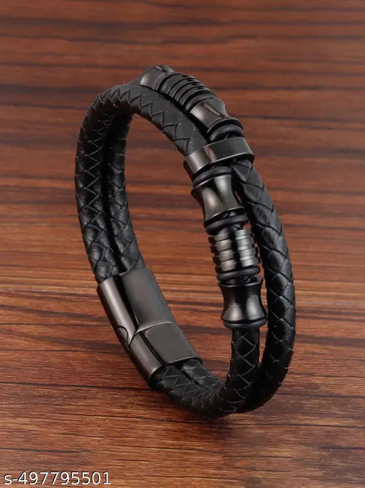 Jewels Galaxy Latest Style Leather Layered Bracelet For Boys And Men (1 Pack 1 Bracelet)