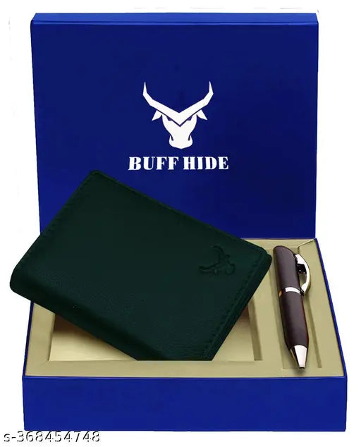 BUFFHIDE RFID Protected 100% Genuine Leather Gift Hamper For Men | Leather Wallet For Men's | Wallets Branded | Wallets For Men (Verdant) ,Leather wallet combo for men