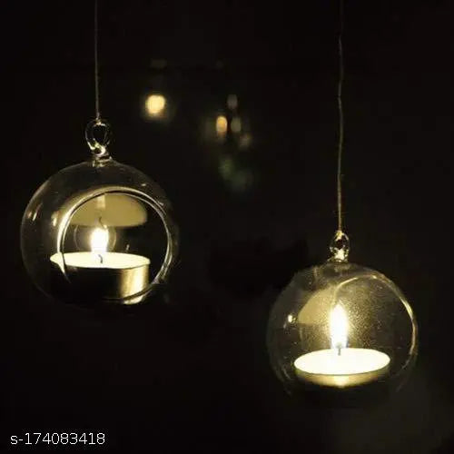 Yug Glass Hanging Tea Light Candle Holder, Crystal Glass Hanging Planters for Indoor and Outdoor Decoration, Set of 2
