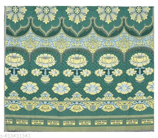 TUNI MANI Flower Pot Design Blanket/Solapur Cotton Chaddar/Size: 60" x 90"inches / 5' x 7.5' Feet Bedsheet (Queen Size) ( (Light Green))