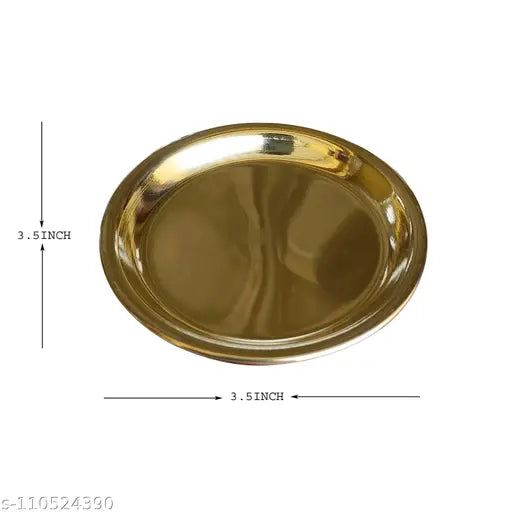 Craft World Plain Bhog Thali Prasad Plate(4 Pieces, Gold)