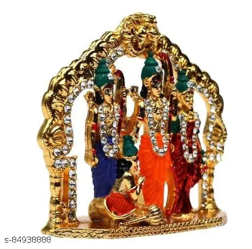 Brass 24 K Gold Plated with Stones Hindu God Lord Rama Sita Laxman and Hanuman Shri Ram Darbar Statue