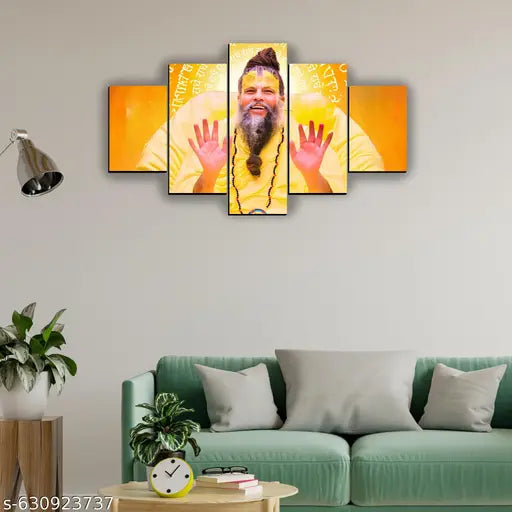 Premanand Ji Maharaj 5 Panel Decor (30x18 inches)