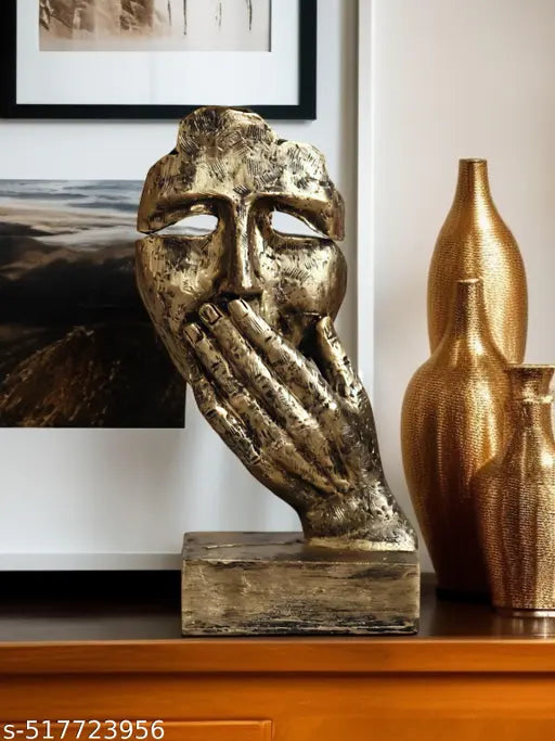 DAY CREATION Antique Look Human Face with Hands on Mouth Handcrafted Decorative Showpiece