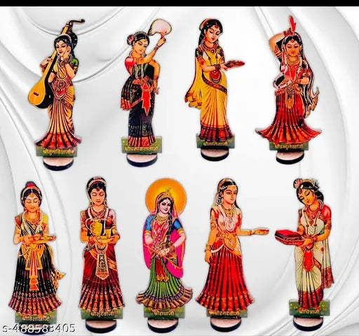 Radharani ji Brij Sugandha Laddu Gopal Wooden ASHT Sakhi Set Shree Mati Radha Rani with ASHT Sakhi for Pooja, Decoration & Gift by The Kanha Store