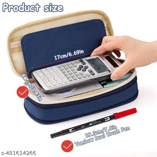 Large Capacity Pencil Case, Multiple Compartment Double Zipper Portable Pencil Pouch, Aesthetic Pouch, Kawaii Pencil Case, Cute Pouches for Girls, Stationary Organizer Bag (DarkBlue)