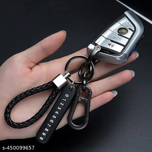 Anti-Lost Car Keychains With Phone Number Tag Metal Keychain Double Pendant Keyring For Car, Bike, Office Home, Black