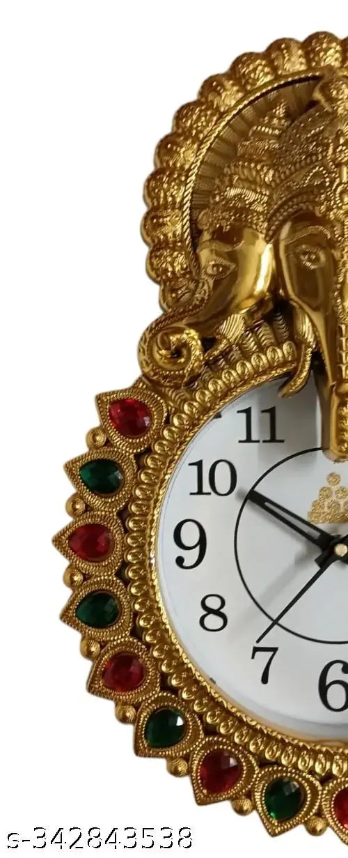 Ganesha golden Analog English Numbers Round White Dial Wall Clock for Decor