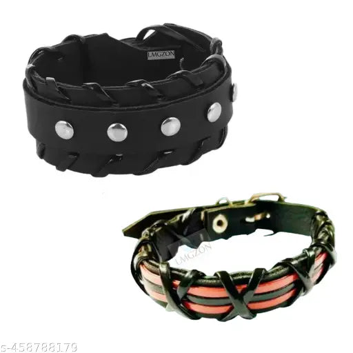 Combo Offer Unisex Fancy & Stylish Wrist Band Bracelet Cuff For Men's & Women's Leather Metal Wide Gym Style Solid Designer Bracelet