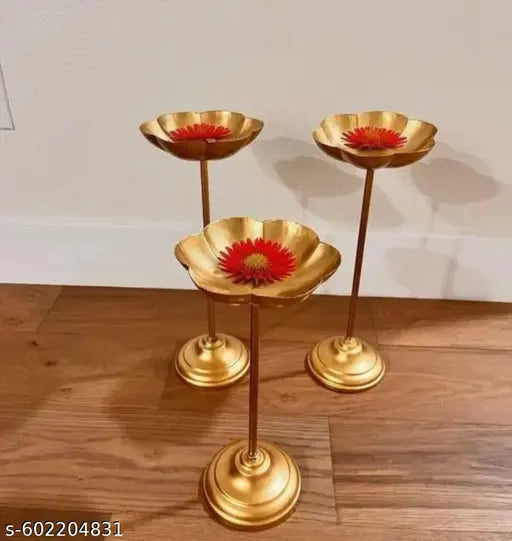Urli Bowl Tealight Holder set of 3 for diwali puja home decor (Taj Stand Set), Iron