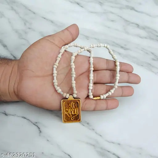Real & Natural Tulsi Mala with Shree Radha Necklace Wood Locket