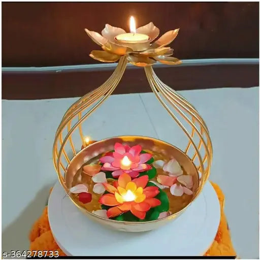 Flower Shape Diya Decorative Urli Bowl for Home, Office and Table Decor |Floating Flowers and Tea Light Candles Home, Diwali Decoration, Pooja