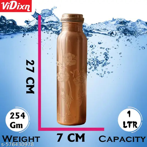 viDixn Designer Rose 100% Pure Copper (900mL) BPA Free, Rust & Leak Proof Copper Bottle, for Office, Yoga, Home, Gym, Travel, Boost, Immunity and Health Support Ayurveda Inspired Copper Bottle (Pack 1)