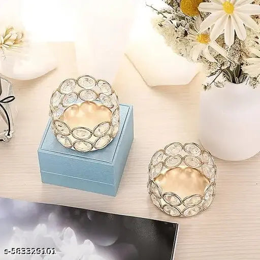 Universal Creation Gold  Tea Light Candle Holders Small Bowl Votive Candle Holders, Decorative Tealight Holders Pillar Candle Stands Candle Centerpieces for Dining Table Wedding Party Home Decor (Set Of 2)