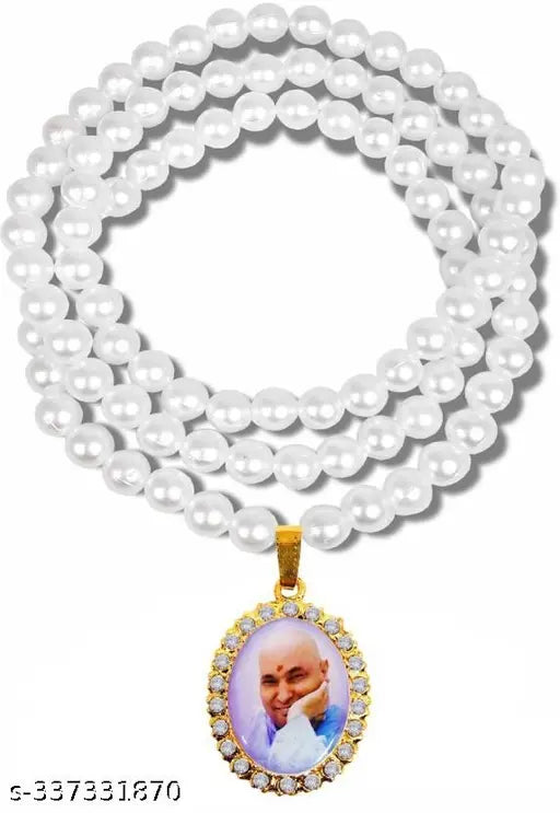 Blessing's Always Guru Ji Swaroop/Photo Locket Pendant Necklace Beads/ Mala Gold-plated Metal Pendant Set